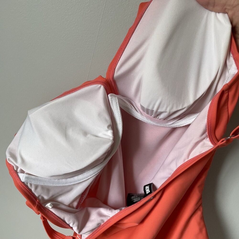 DKNY Swimsuit One Piece Coral Orange Pink Ruffles Women's Size 14 - Picture 5 of 8